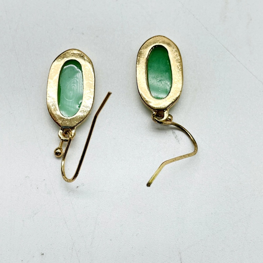 Crystal Avenue Opalescent Dangle Earrings Green Gold Tone Oval Pierced Jewelry - Picture 10 of 11